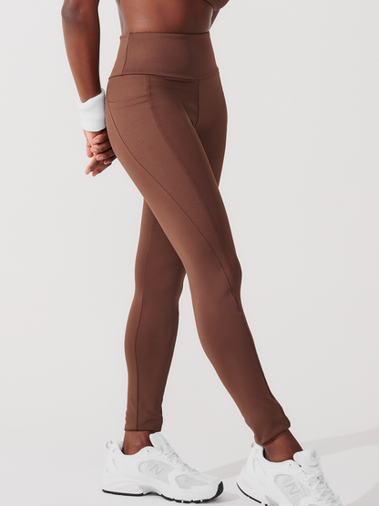 Calça Legging de Compressão com Forro Marrom Café