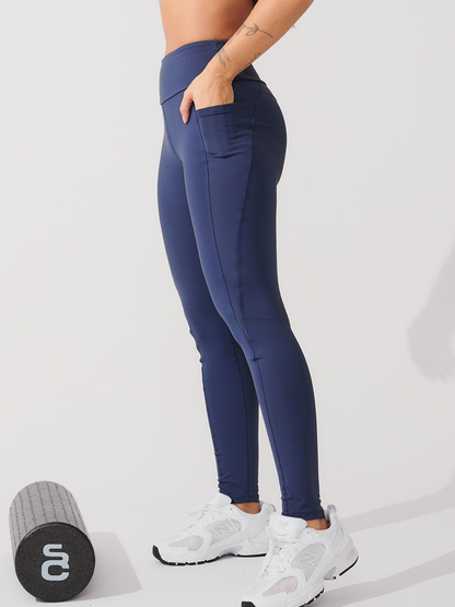 Calça Legging de Compressão com Forro Azul Marinho