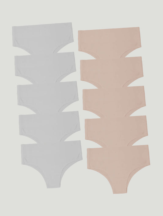 Kit com 10 Calcinhas Biquíni Redutora Sem Costura Segunda Pele (5 Branco e 5 Rose)