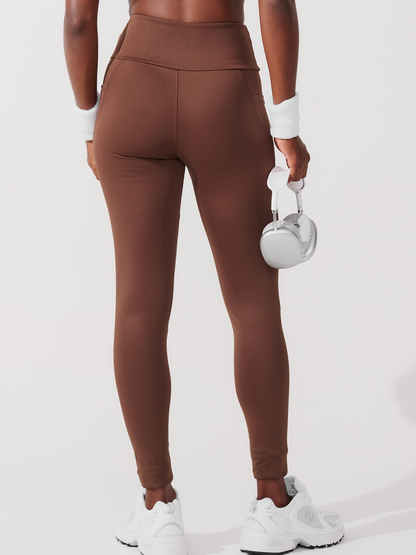 Calça Legging de Compressão com Forro Marrom Café