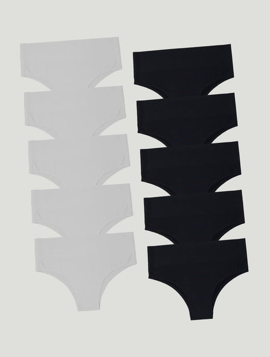 Kit com 10 Calcinhas Biquíni Redutora Sem Costura Segunda Pele (5 Branco e 5 Preto)