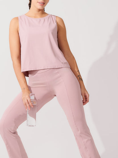 Conjunto Calça Bailarina Rose + Regata Cropped Leve com Cava Ampla Rose