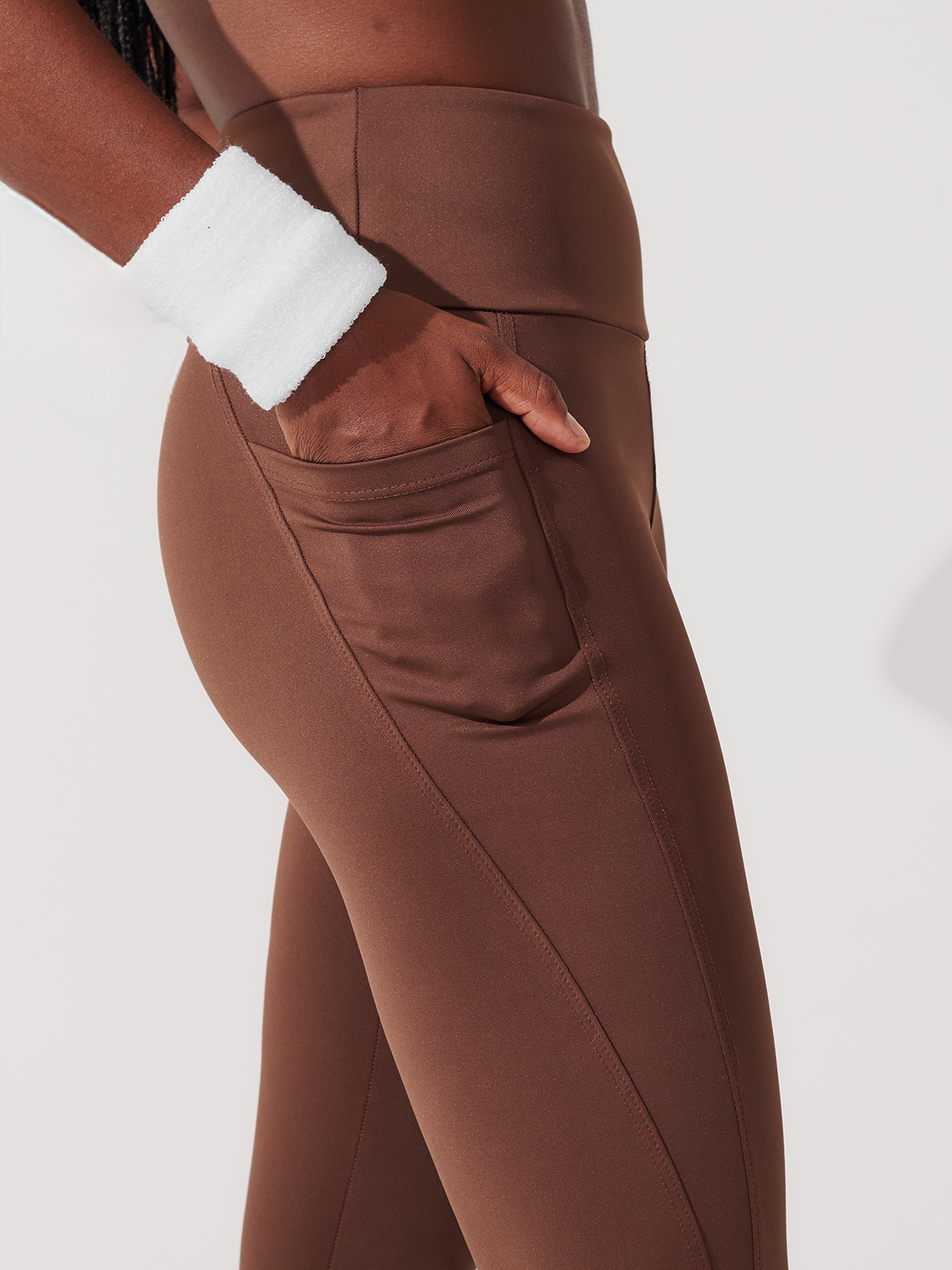Calça Legging de Compressão com Forro Marrom Café