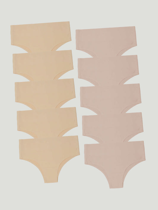Kit com 10 Calcinhas Biquíni Redutora Sem Costura Segunda Pele (5 Bege e 5 Rose)