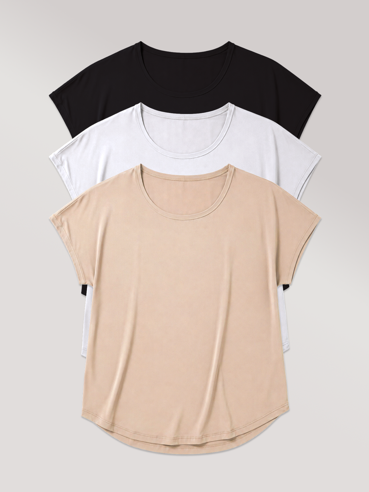 Kit com 3 T-Shirts Essencial Alongada (1 Preto, 1 Branco e 1 Bege)