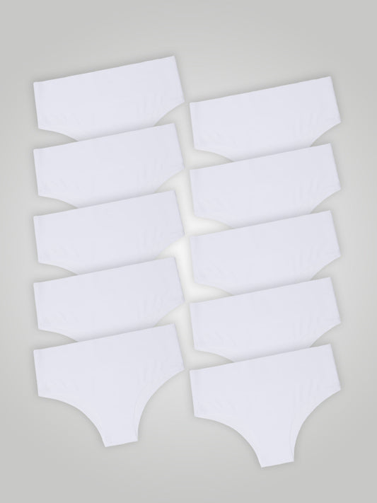 Kit com 10 Calcinhas Biquini Cintura Alta Sem Costura Segunda Pele Branco - R$34,99 cada