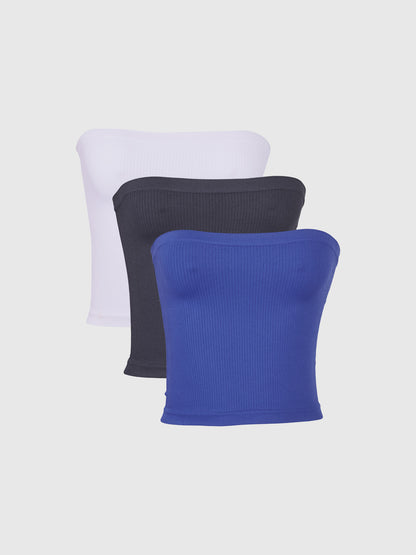 Kit Trio: Top Tube Sem Costura Branco + Preto + Azul