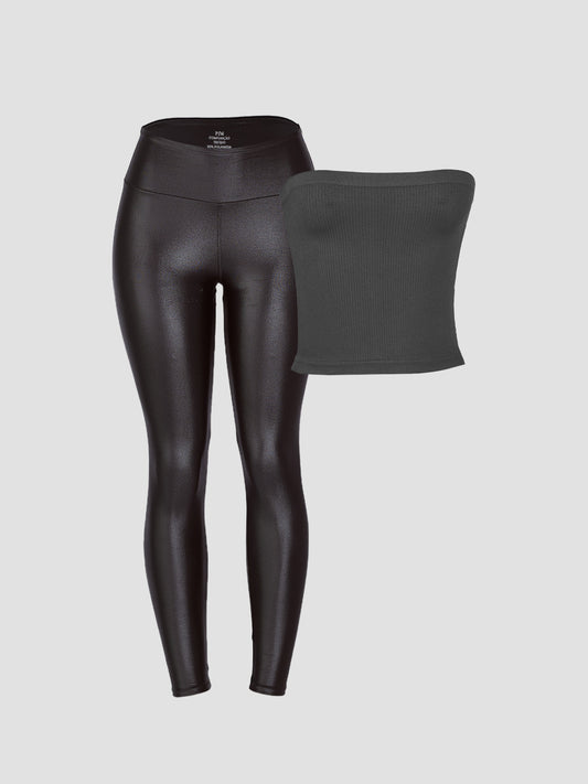 Kit Fitness: Legging Cirre Preta + Top Tube Preto