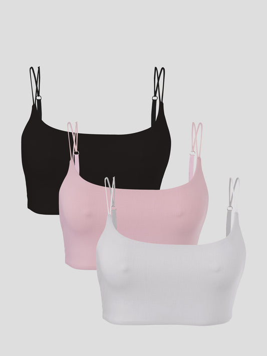 Kit Sutiã Alça Dupla Preto, Branco e Rose