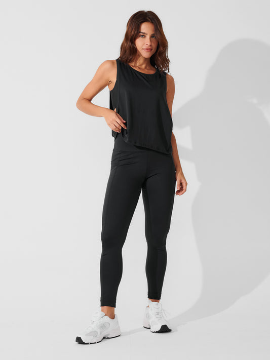 Conjunto Calça Legging de Compressão Preto + Regata Cropped Leve com Cava Ampla Preto