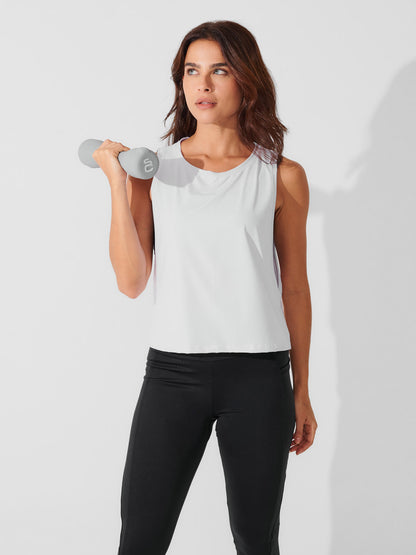 Conjunto Calça Legging de Compressão Preto + Regata Cropped Leve com Cava Ampla Branco