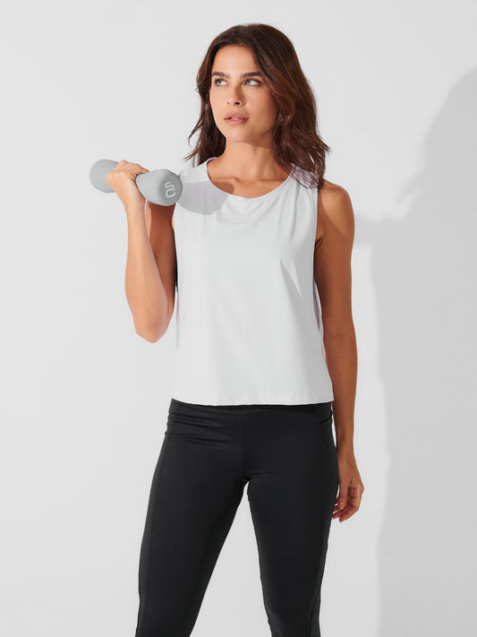 Conjunto Calça Legging de Compressão Preto + Regata Cropped Leve com Cava Ampla Branco