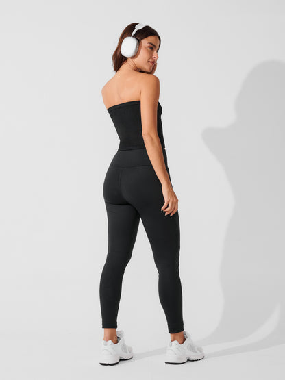 Conjunto Calça Legging de Compressão Preto + Top Tube Preto