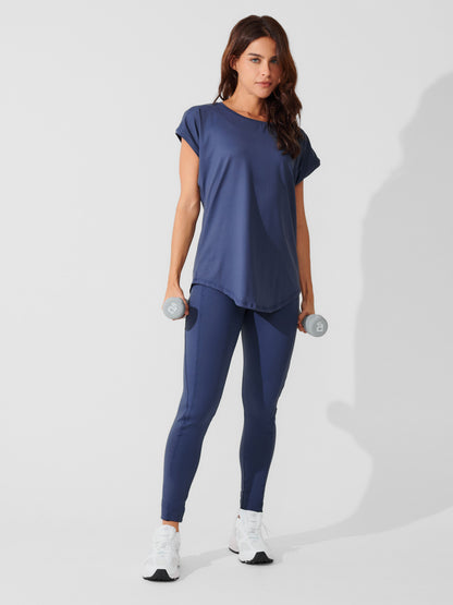 Conjunto Calça Legging de Compressão Azul Marinho + T-shirt Essencial Alongada Azul Marinho
