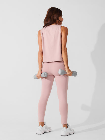 Conjunto Calça Legging de Compressão Rose + Regata Cropped Leve com Cava Ampla Rose