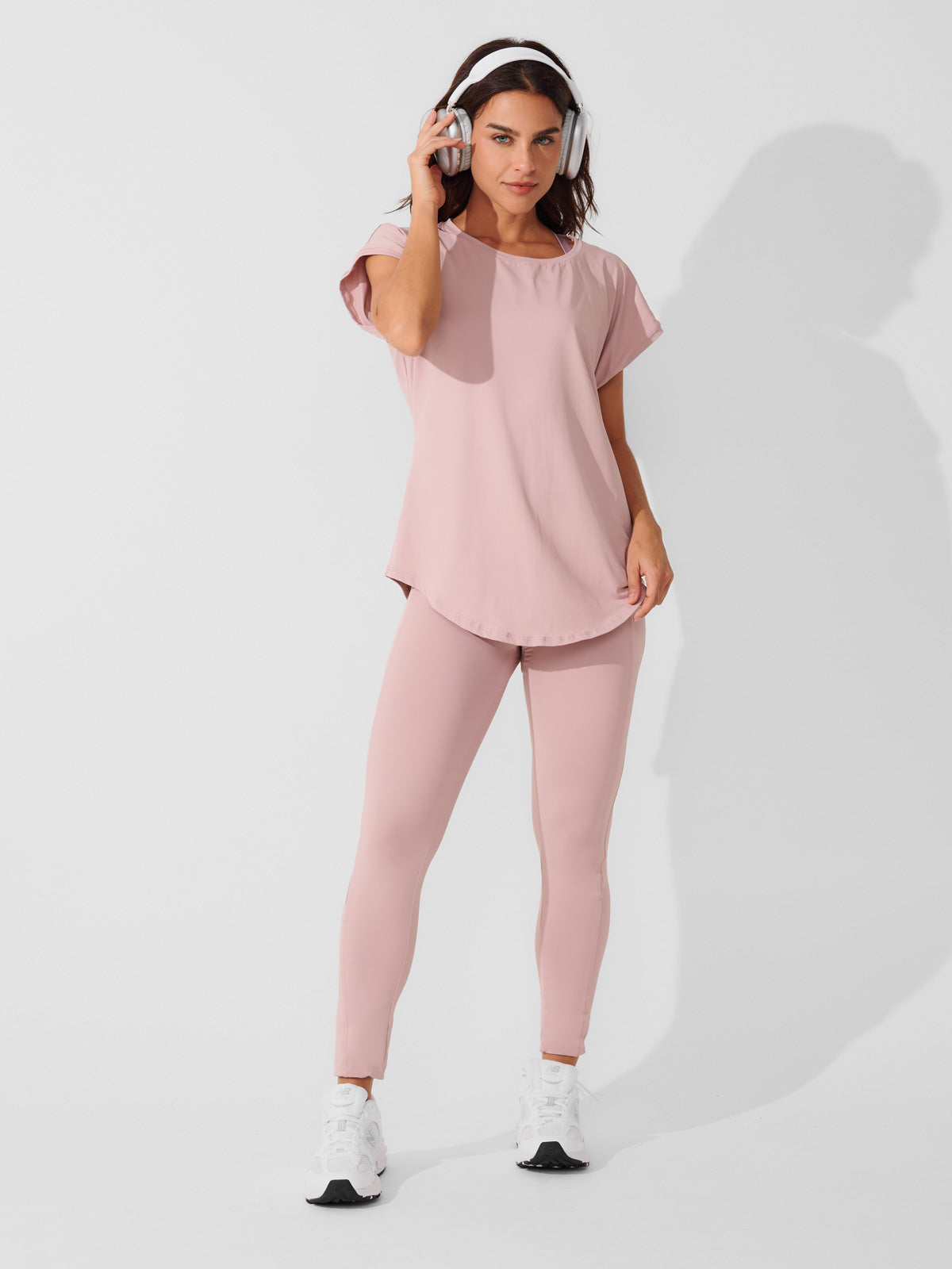 Conjunto Calça Legging de Compressão Rose + T-shirt Essencial Alongada Rose