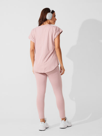 Conjunto Calça Legging de Compressão Rose + T-shirt Essencial Alongada Rose