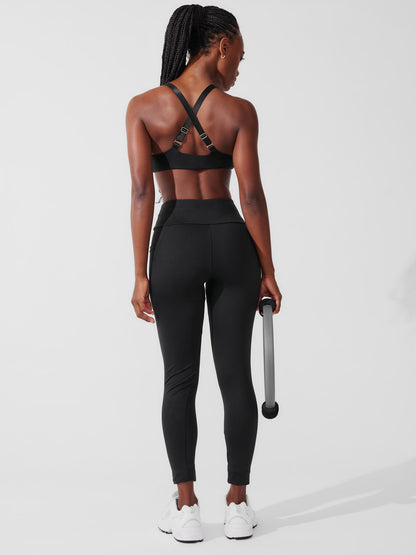 Conjunto Calça Legging de Compressão Preto + Top Fitness Média Compressão Preto