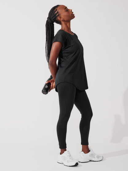 Conjunto Calça Legging de Compressão Preto + T-shirt Essencial Alongada Preto