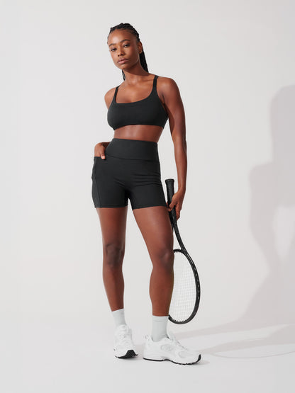 Conjunto Bermuda de Compressão Preto + Top Fitness Média Compressão Preto