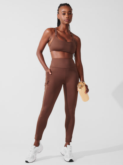 Conjunto Calça Legging de Compressão Marrom Café + Top Fitness Média Compressão Marrom Café