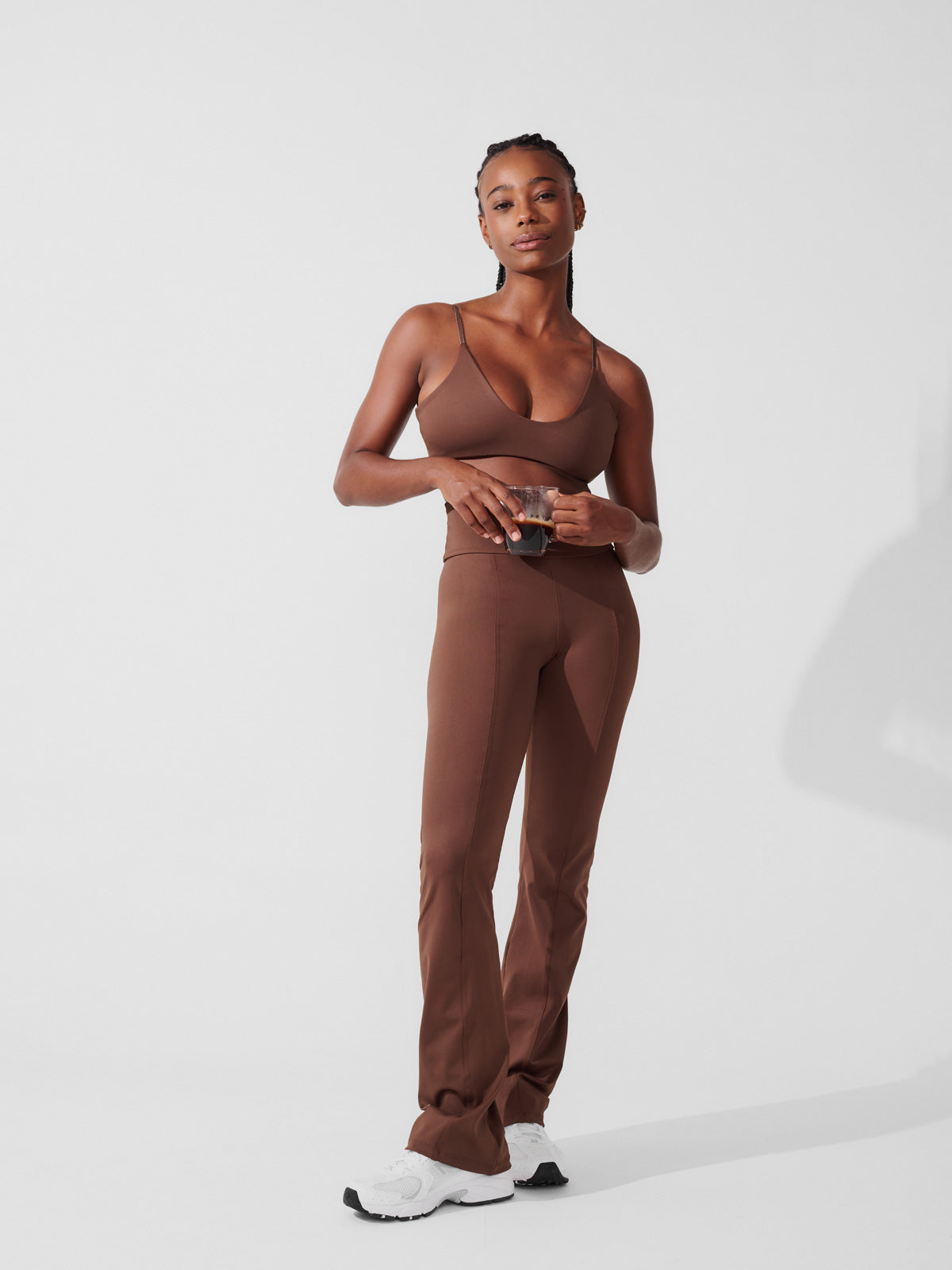 Conjunto Calça Bailarina Marrom Café + Top Slim Marrom Café