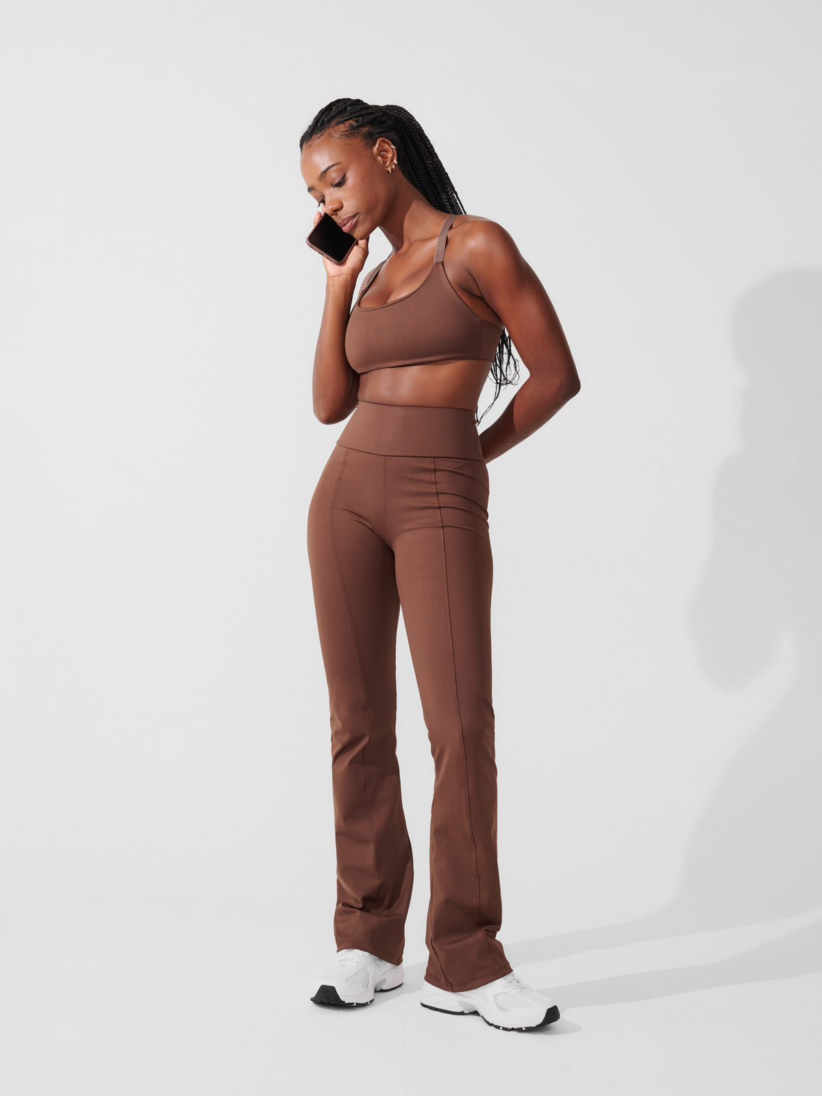 Conjunto Calça Bailarina Marrom Café + Top Fitness Média Compressão Marrom Café