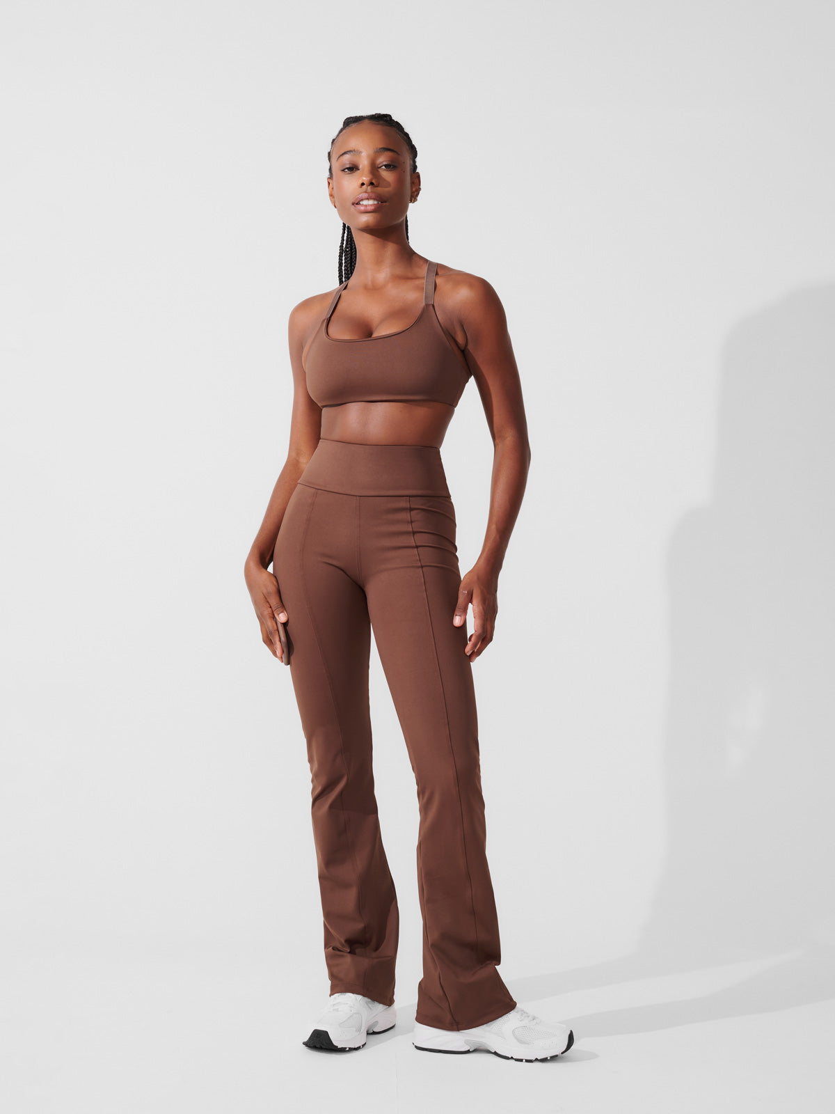 Conjunto Calça Bailarina Marrom Café + Top Fitness Média Compressão Marrom Café