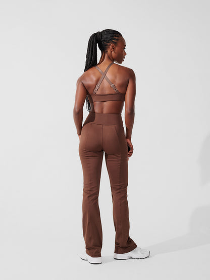 Conjunto Calça Bailarina Marrom Café + Top Fitness Média Compressão Marrom Café