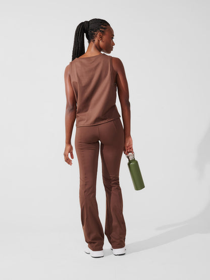 Conjunto Calça Bailarina Marrom Café + Regata Cropped Leve com Cava Ampla Marrom Café