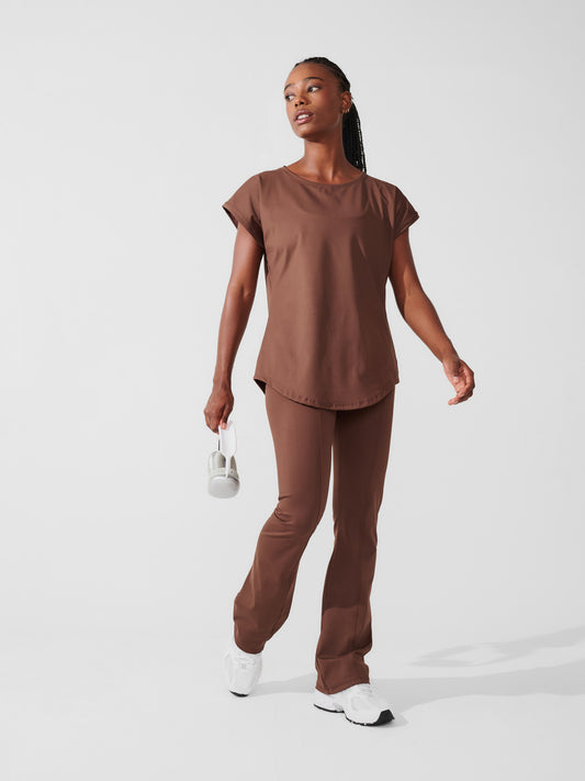 Conjunto Calça Bailarina Marrom Café + T-shirt Essencial Alongada Marrom Café