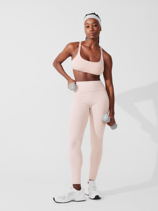 Conjunto Calça Legging de Compressão Bege + Top Fitness Média Compressão Bege