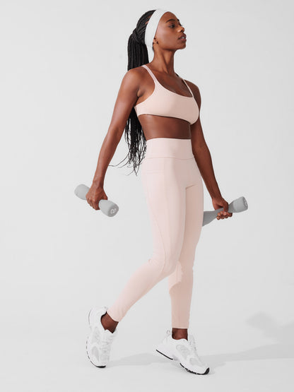 Conjunto Calça Legging de Compressão Bege + Top Fitness Média Compressão Bege