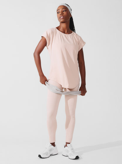 Conjunto Calça Legging de Compressão Bege + T-shirt Essencial Alongada Bege