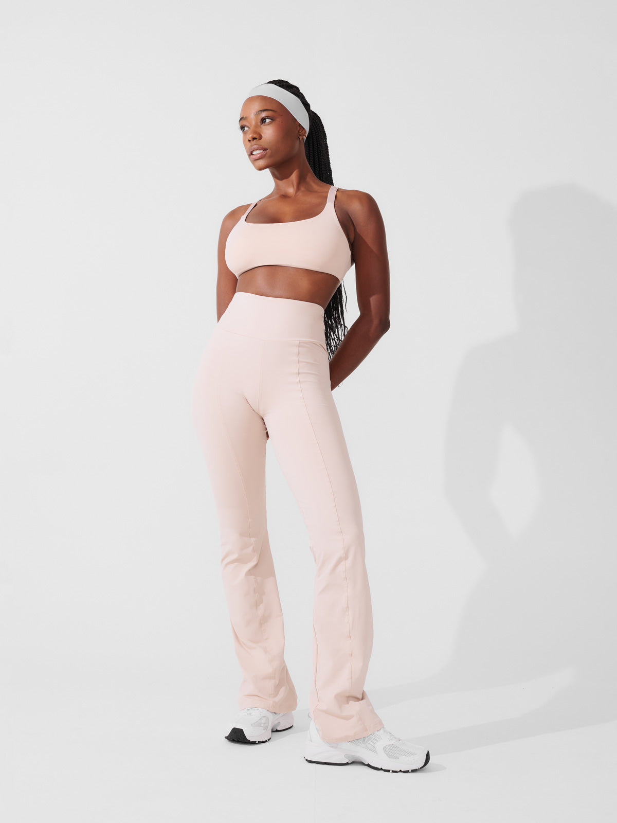 Conjunto Calça Bailarina Bege + Top Fitness Média Compressão Bege