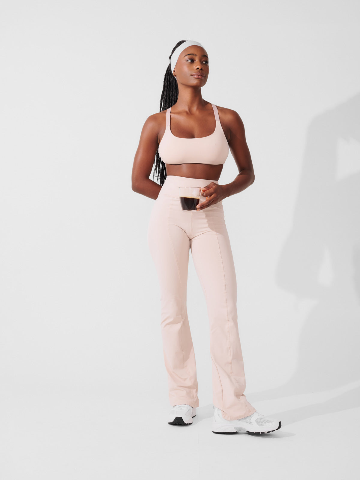 Conjunto Calça Bailarina Bege + Top Fitness Média Compressão Bege