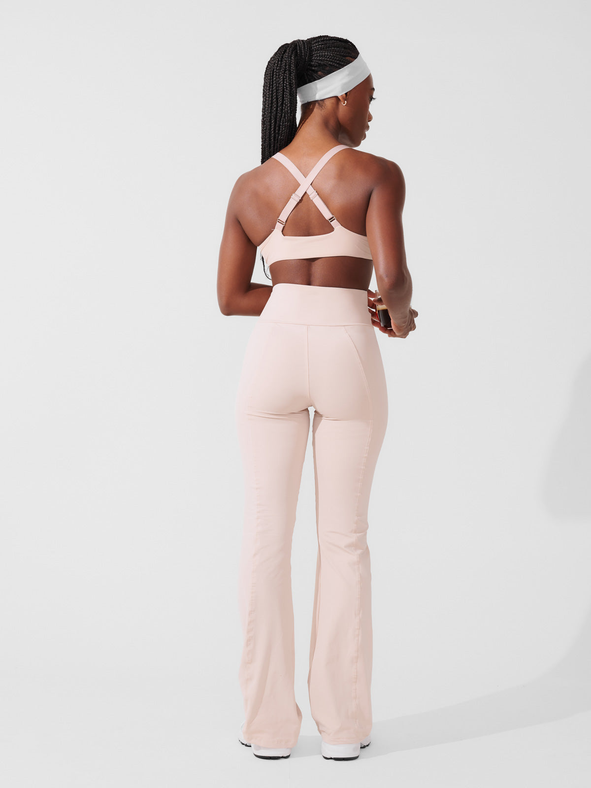 Conjunto Calça Bailarina Bege + Top Fitness Média Compressão Bege