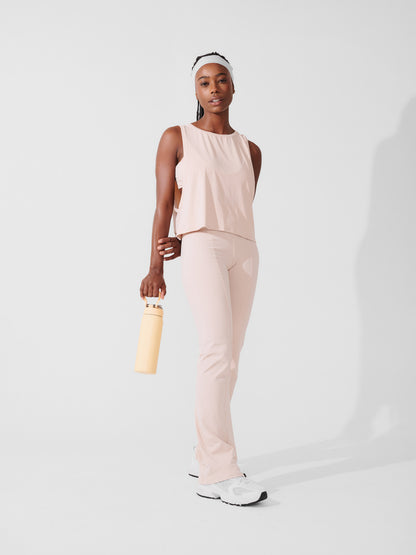 Conjunto Calça Bailarina Bege  + Regata Cropped Leve com Cava Ampla Bege