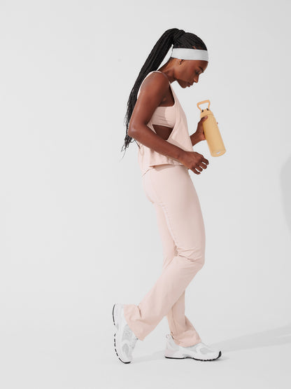 Conjunto Calça Bailarina Bege  + Regata Cropped Leve com Cava Ampla Bege