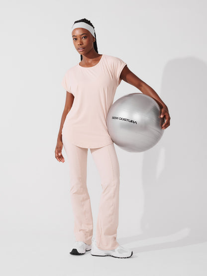 Conjunto Calça Bailarina Bege + T-shirt Essencial Alongada Bege
