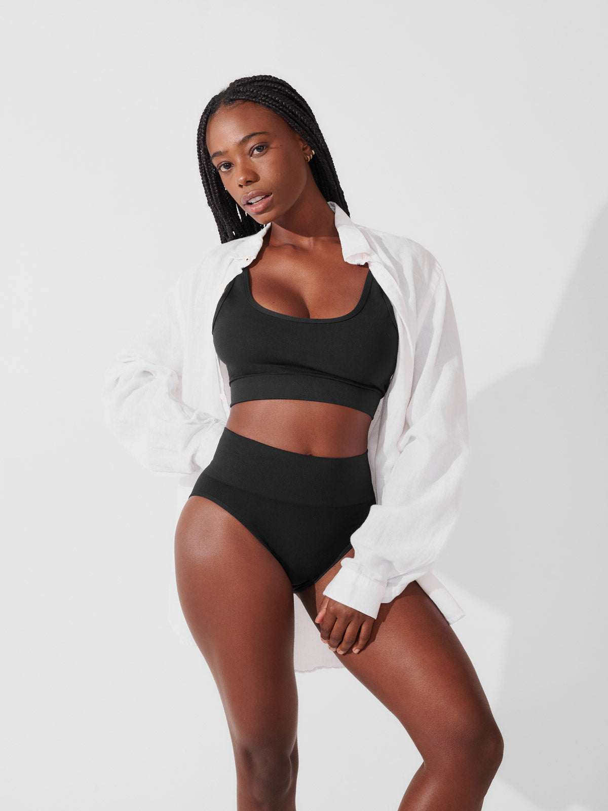 Conjunto Calcinha Caleçon Redutora Premium Preto + Sutiã Modelador Sem Costura Premium Preto