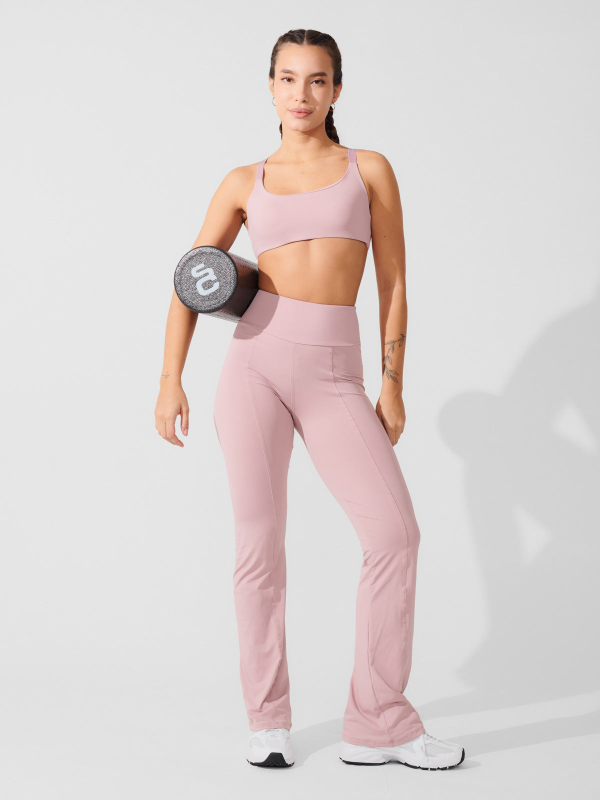 Conjunto Calça Bailarina Rose + Top Fitness Média Compressão Rose