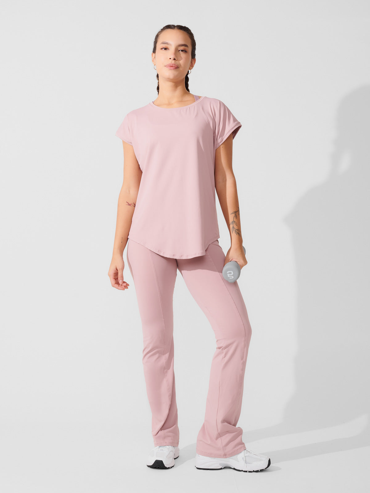 Conjunto Calça Bailarina Rose + T-shirt Essencial Alongada Rose