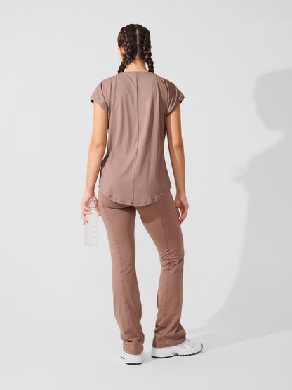 Conjunto Calça Bailarina Marrom Cacau + T-shirt Essencial Alongada Marrom Cacau