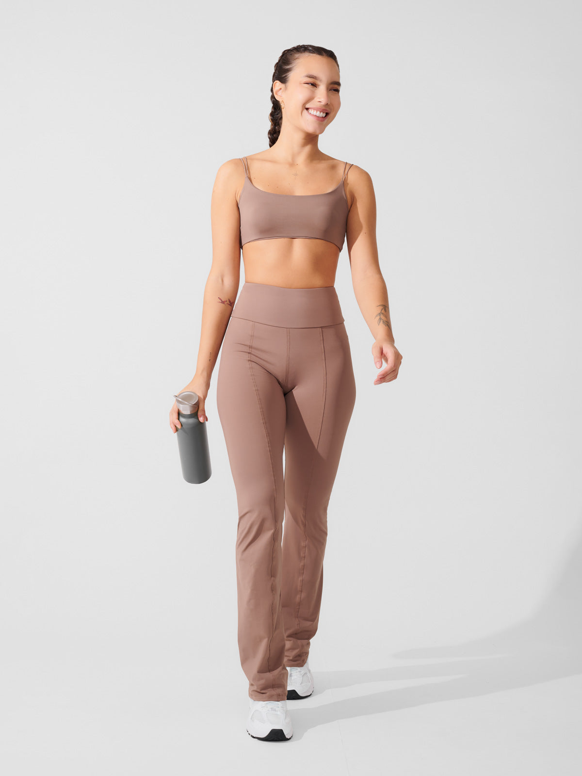 Conjunto Calça Bailarina Marrom Cacau + Top Alça Dupla Marrom Cacau