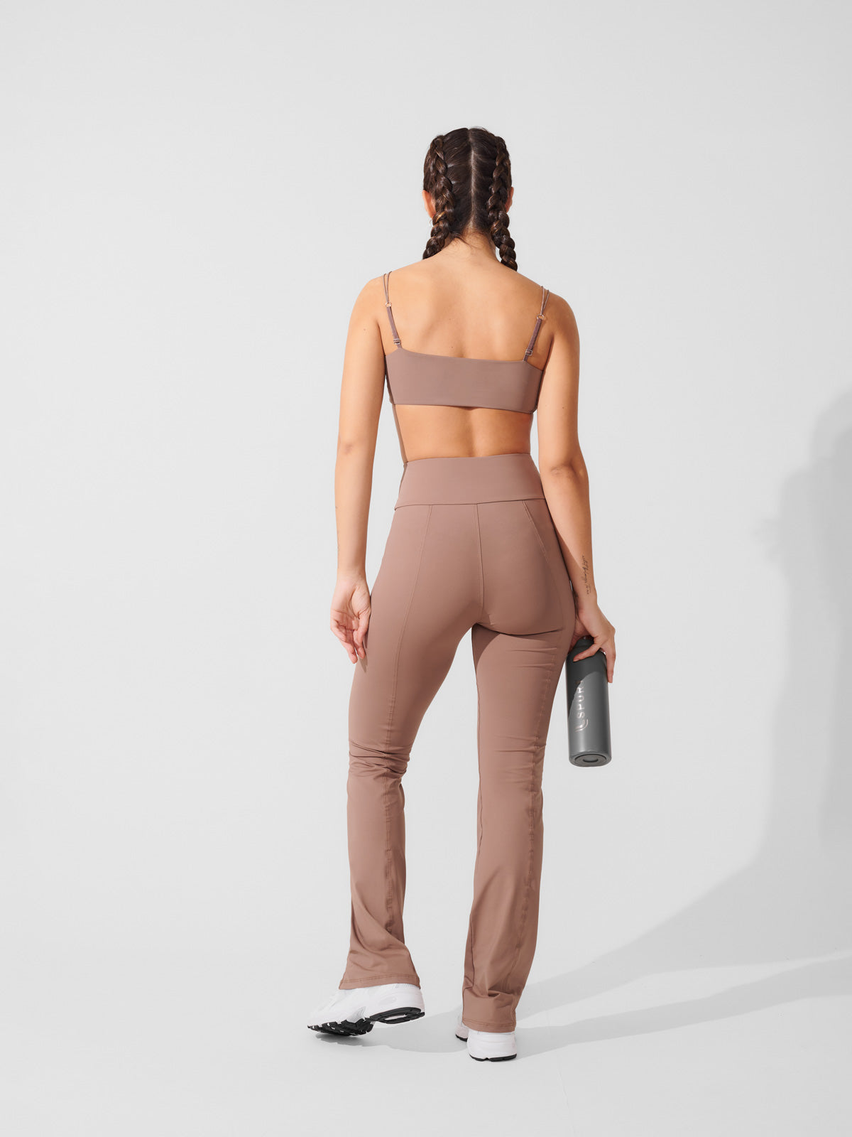 Conjunto Calça Bailarina Marrom Cacau + Top Alça Dupla Marrom Cacau