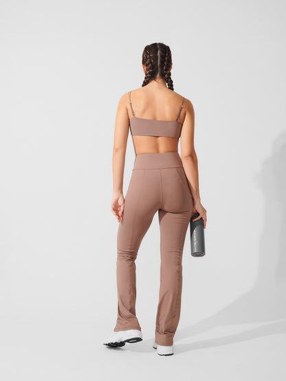 Conjunto Calça Bailarina Marrom Cacau + Top Alça Dupla Marrom Cacau