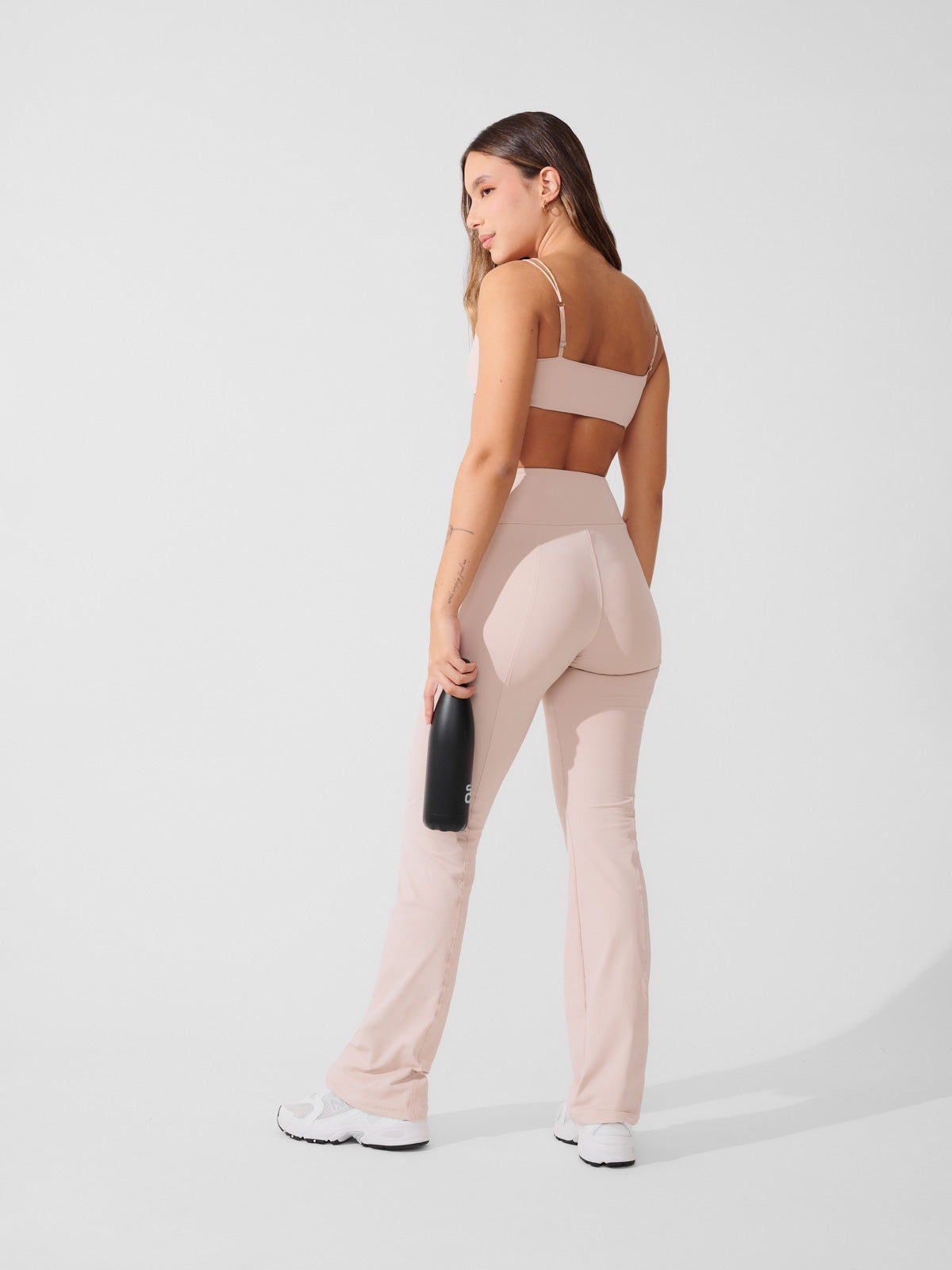 Conjunto Calça Bailarina Bege + Top Alça Dupla Bege