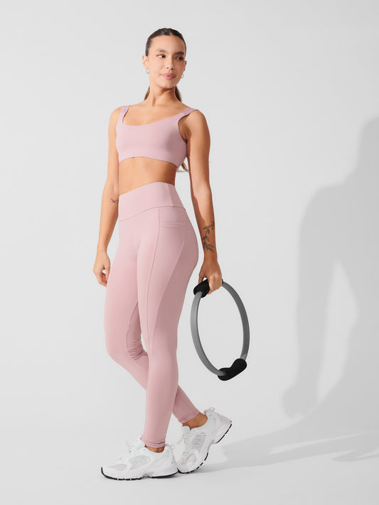 Conjunto Calça Legging de Compressão Rose + Top Ampla Cobertura Rose