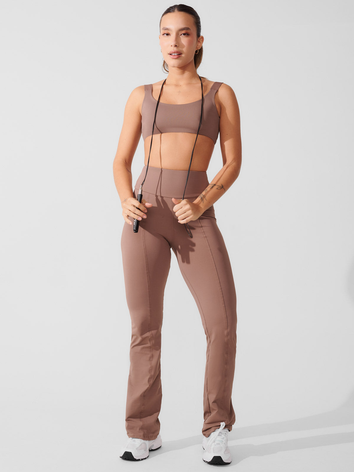 Conjunto Calça Bailarina Marrom Cacau + Top Ampla Cobertura Marrom Cacau